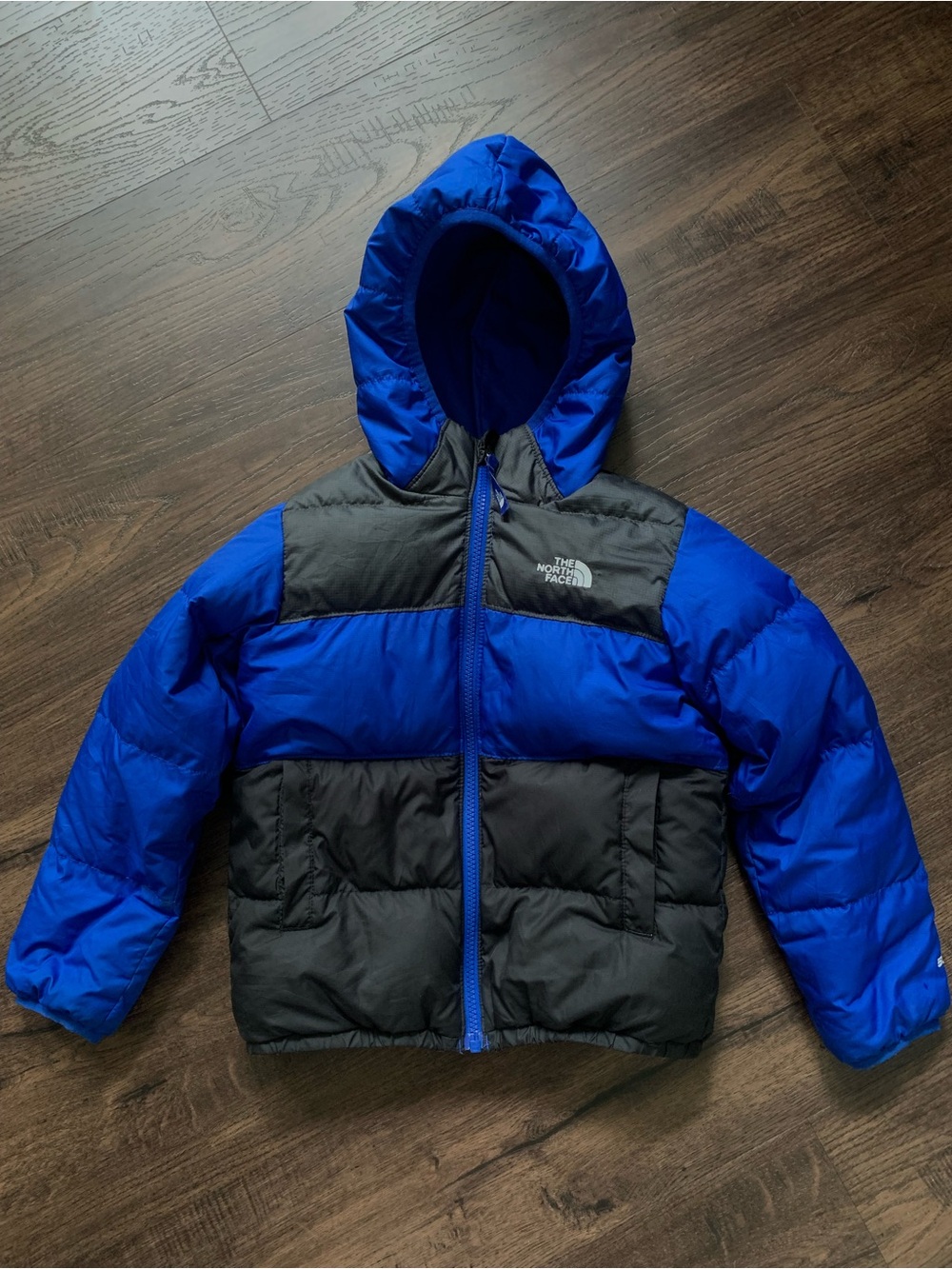 The North Face Kids Royal Blue and Black Hooded Puffer Jacket